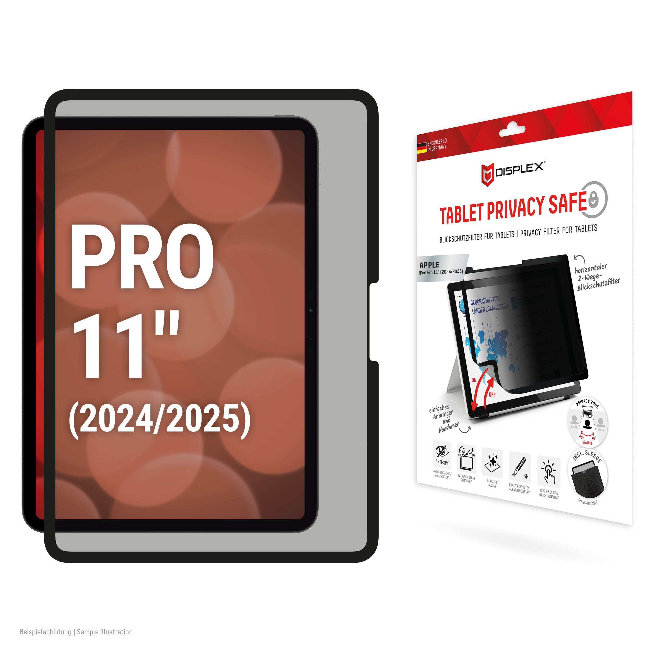 Displex TABLET PRIVACY SAFE removable 2-way privacy filter for iPad Pro 11'' (2025/2024)