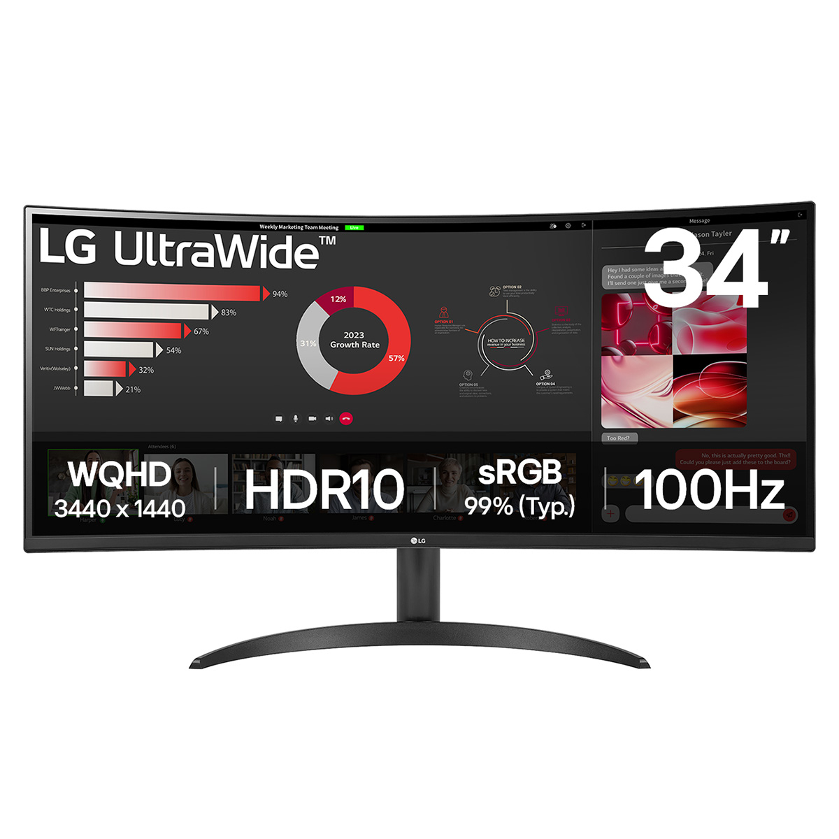 LG UltraWide 34WR50QK-B - LED monitor - curved - 34" - 3440 x 1440 WQHD @ 100 Hz - VA - 300 cd/m� - 3000:1 - HDR10 - 5 ms - 2xHDMI, DisplayPort