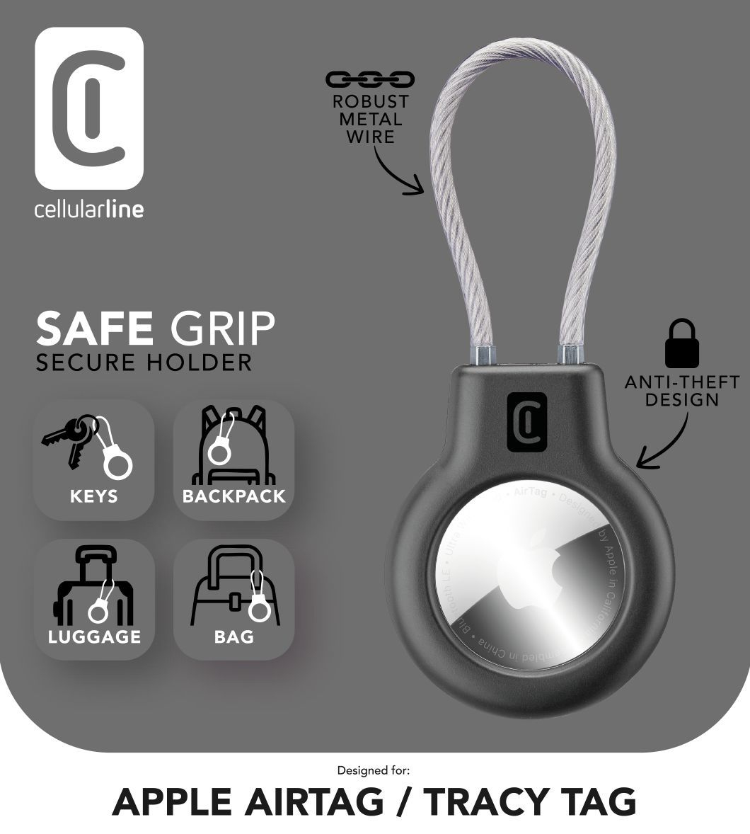 عکس کاور ضد ضربه Safe Grip Ultra-rugged برای ایرتگ و تگ تریسی با کابل فلزی و کلید امنیتی. ایده‌آل برای اتصال به وسایل متحرک مانند کوله‌پشتی، دوچرخه و چمدان