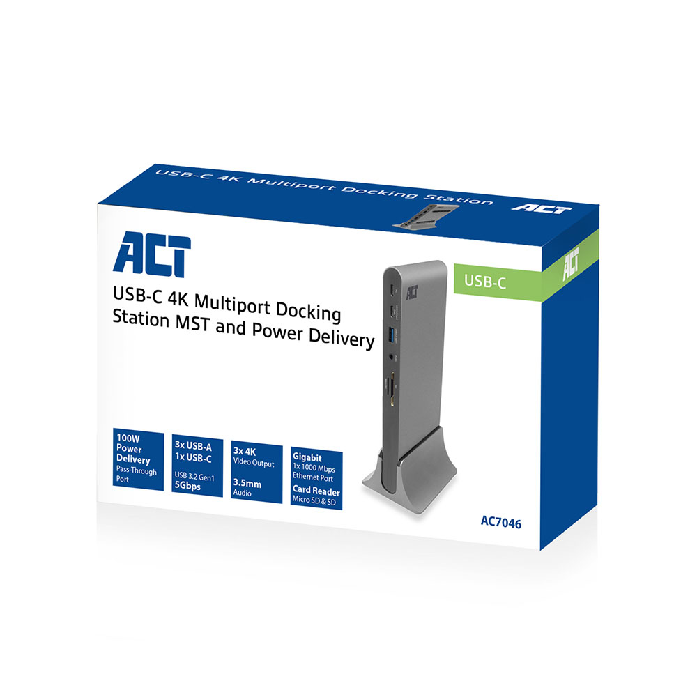 ACT AC7046 USB-C Docking Station 3 monitors HDMI, DisplayPort, with ethernet, USB hub, card reader and audio – image 6