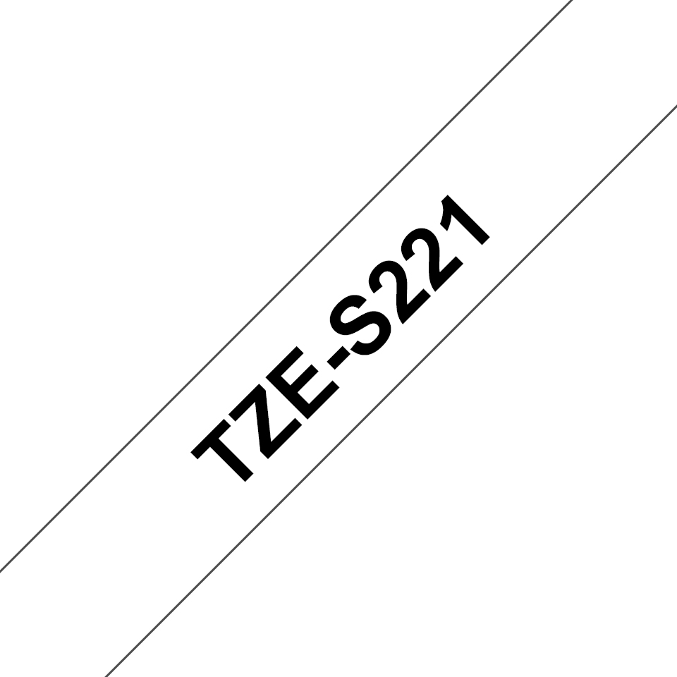 Cinta Brother TZES221 - Texto Negro sobre Fondo Blanco - 9mm x 8mts. - Laminada - Súper Adhesiva - TZES221