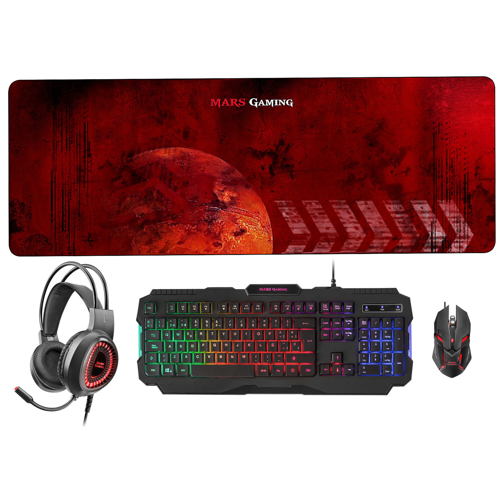 Mars Gaming MCPRGB2PT Combo Gaming Keyboard Mouse XXL Mousepad and Headset Portuguese Language – image 1