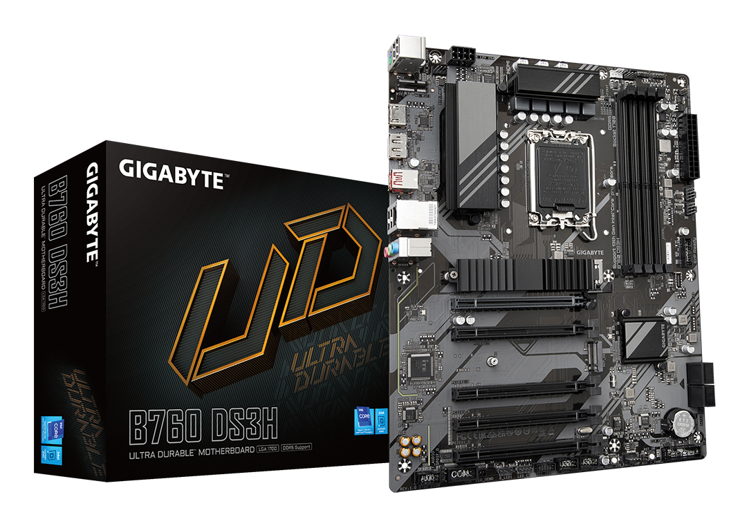 GIGABYTE B760 DS3H Motherboard - Supports Intel Core 14th Gen CPUs 8+2+1 Phases Digital VRM up to 7600MHz DDR5 (OC) 2xPCIe 4.0 M.2 GbE LAN USB 3.2 Gen 2x2