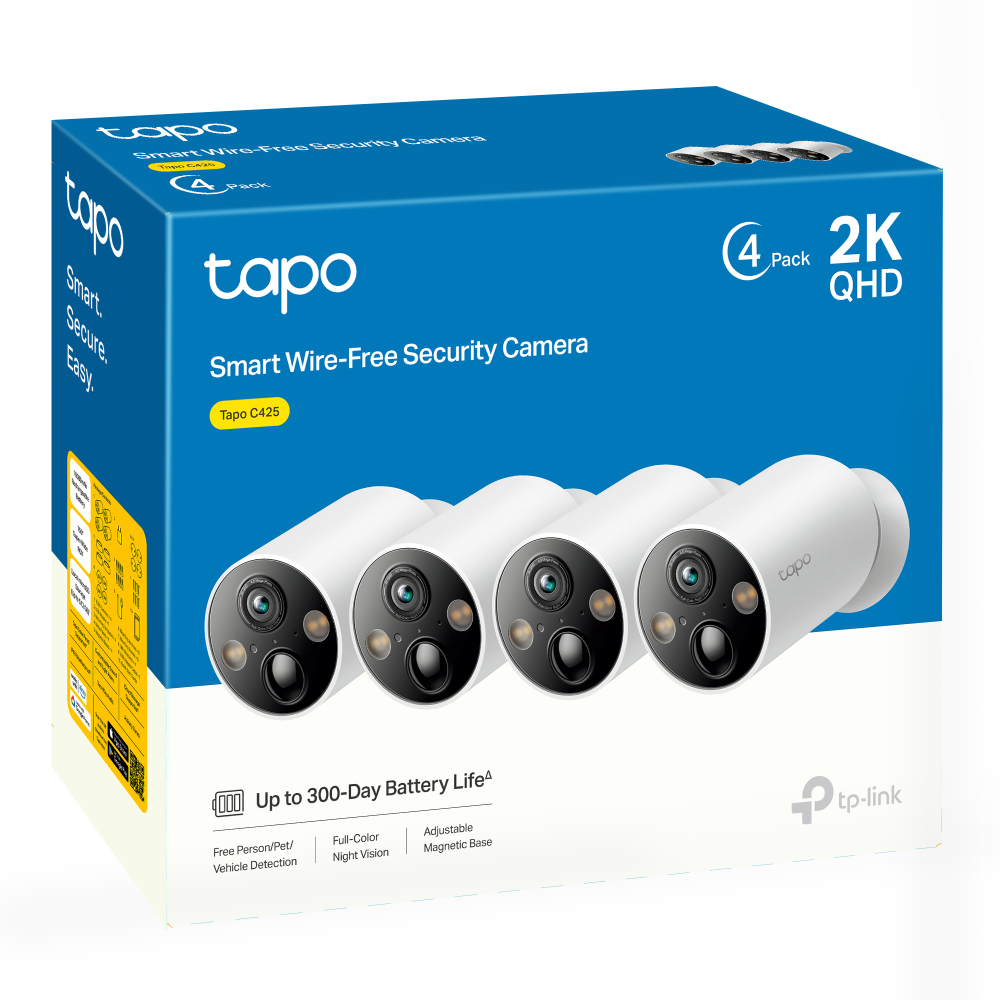 TP-Link Tapo C425 4-Pack Balle (forme) Caméra de sécurité IP Extérieure 2560 x 1440 pixels Plafond/mur
