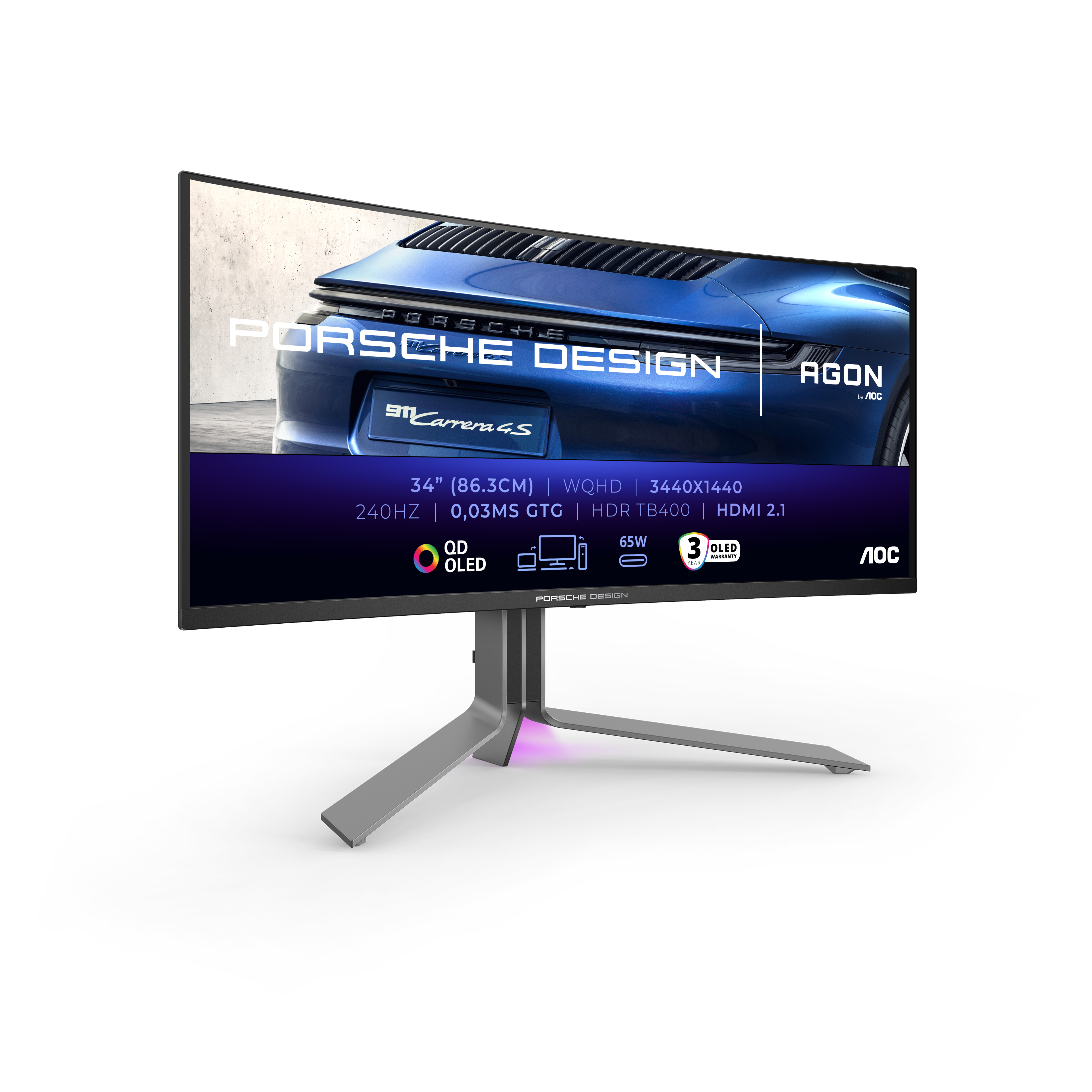 AOC Porsche PD34 Monitor PC 86,4 cm [34] 3440 x 1440 Pixel Wide Quad HD QD-OLED Nero (PD34 34 3440 x 1440 Quad HD QD-OLED)
