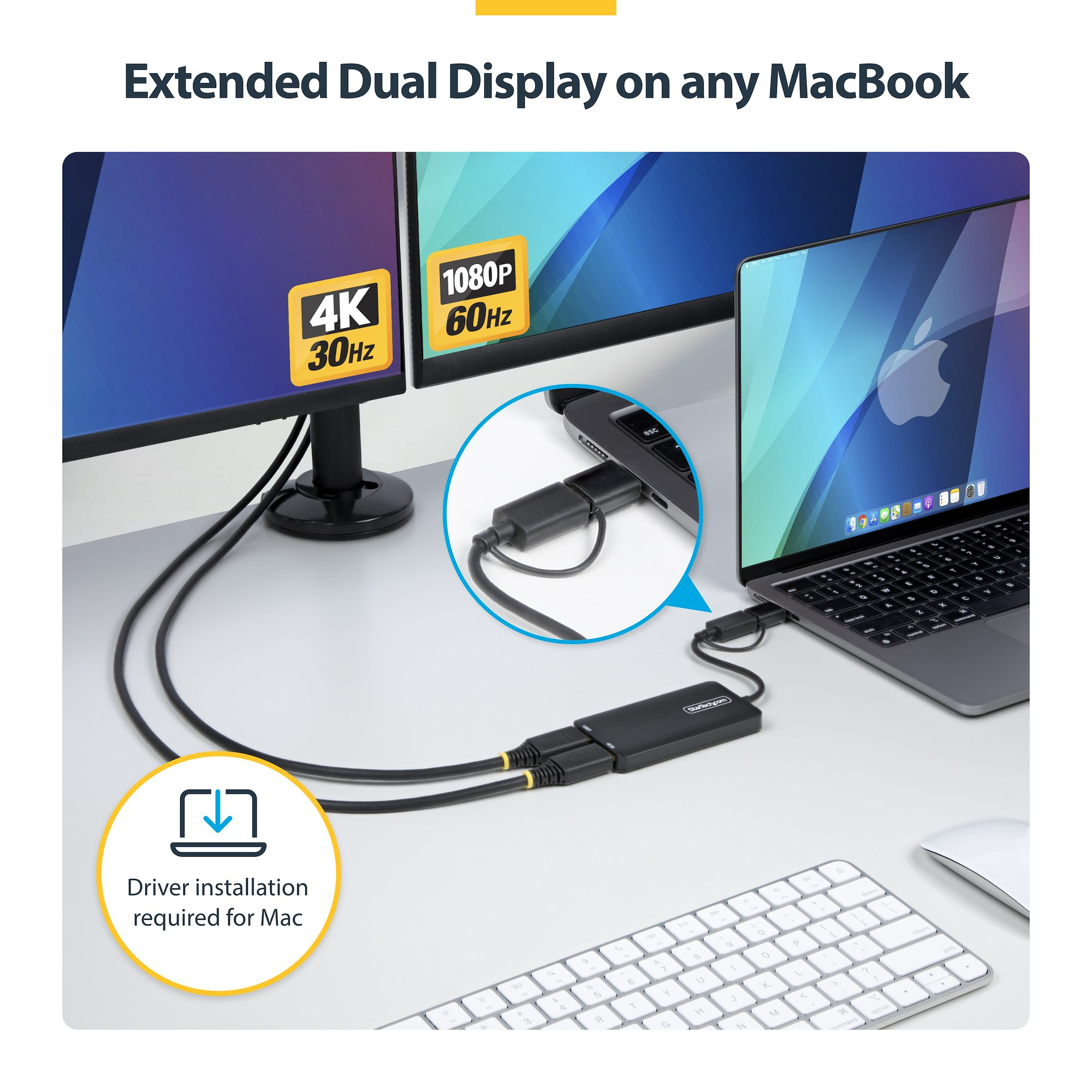 StarTech.com USB to Dual HDMI Adapter, USB A/C to 2x HDMI Displays (1x 4K30Hz – image 4