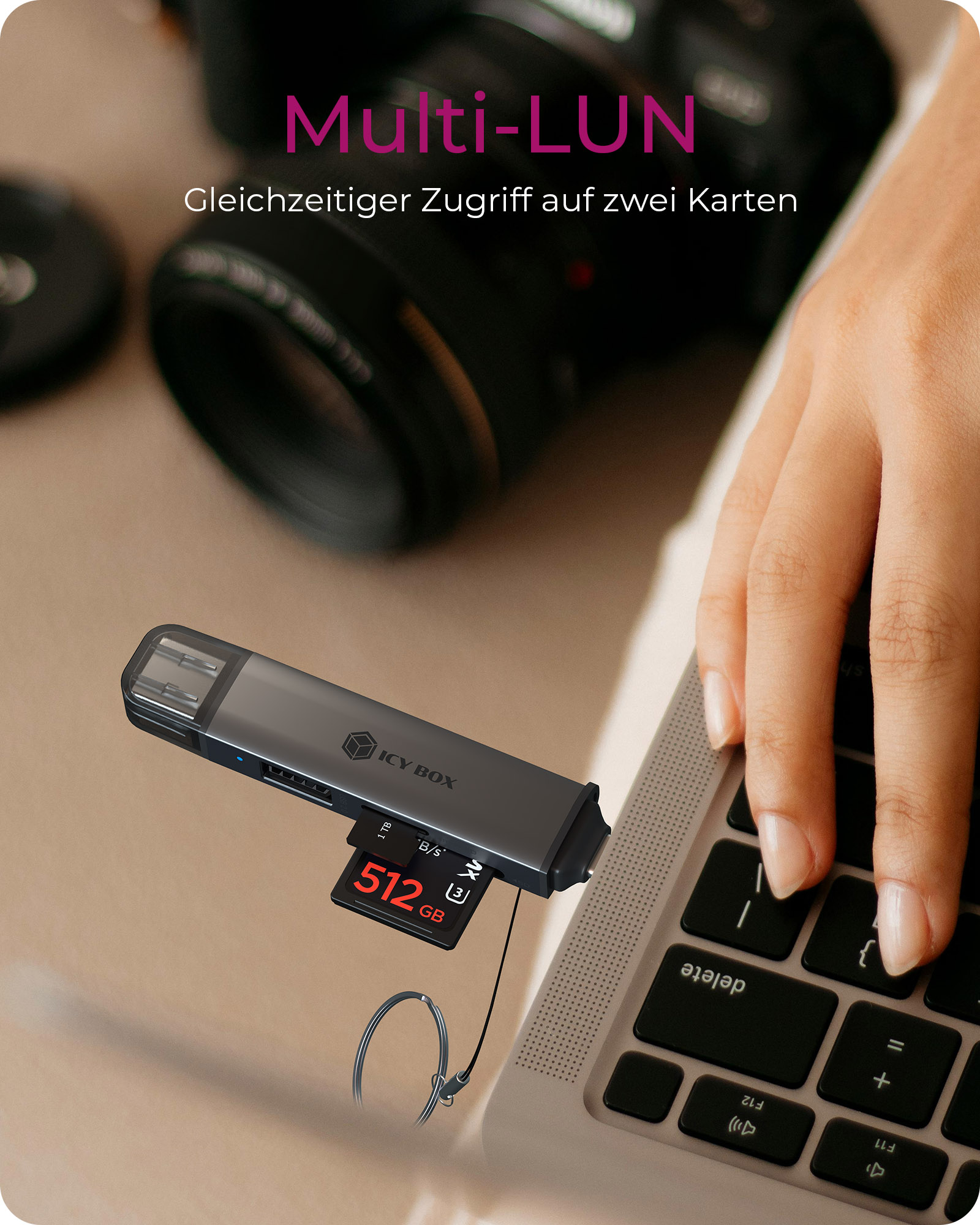 Adapter IcyBox USB 3.2 Gen1 3-in-1 Kartenleser USB Type-C/A Adapter