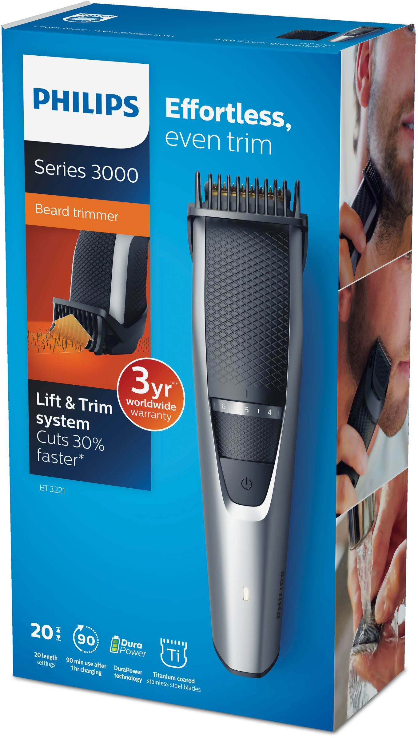 Philips BEARDTRIMMER Series 3000 BT3221/15 beard trimmer AC/Baterry 20 – image 2