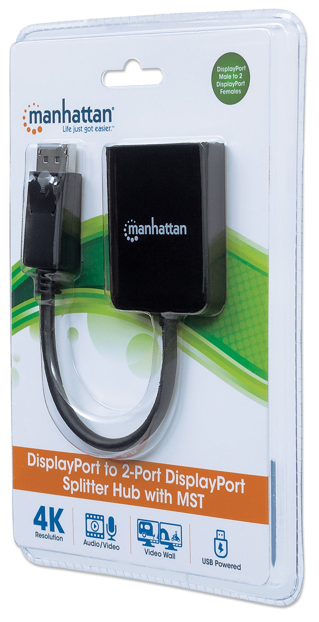 Manhattan DisplayPort 1.2 to 2-Port DisplayPort 1.2 Splitter Hub with MST, 4K@30Hz, USB-A Powered, Video Wall Function, Black, MST = Multi-Stream Transport, 3 Y – image 5