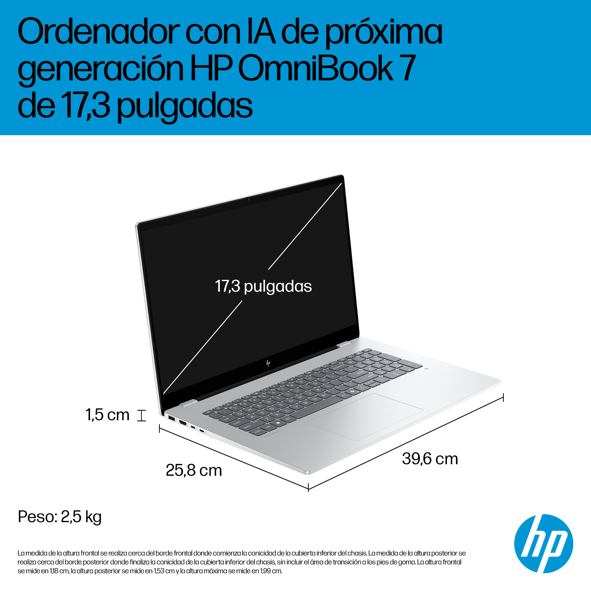Portátil-HP OmniBook 7 NGAI 17-dc0003ns Copilot+ PC, 17,3" FHD, Intel® Core™ Ultra 258V, 32GB RAM, 1TB SSD, GeForce RTX 4050, Windows 11 Home, Plata - imagen 7