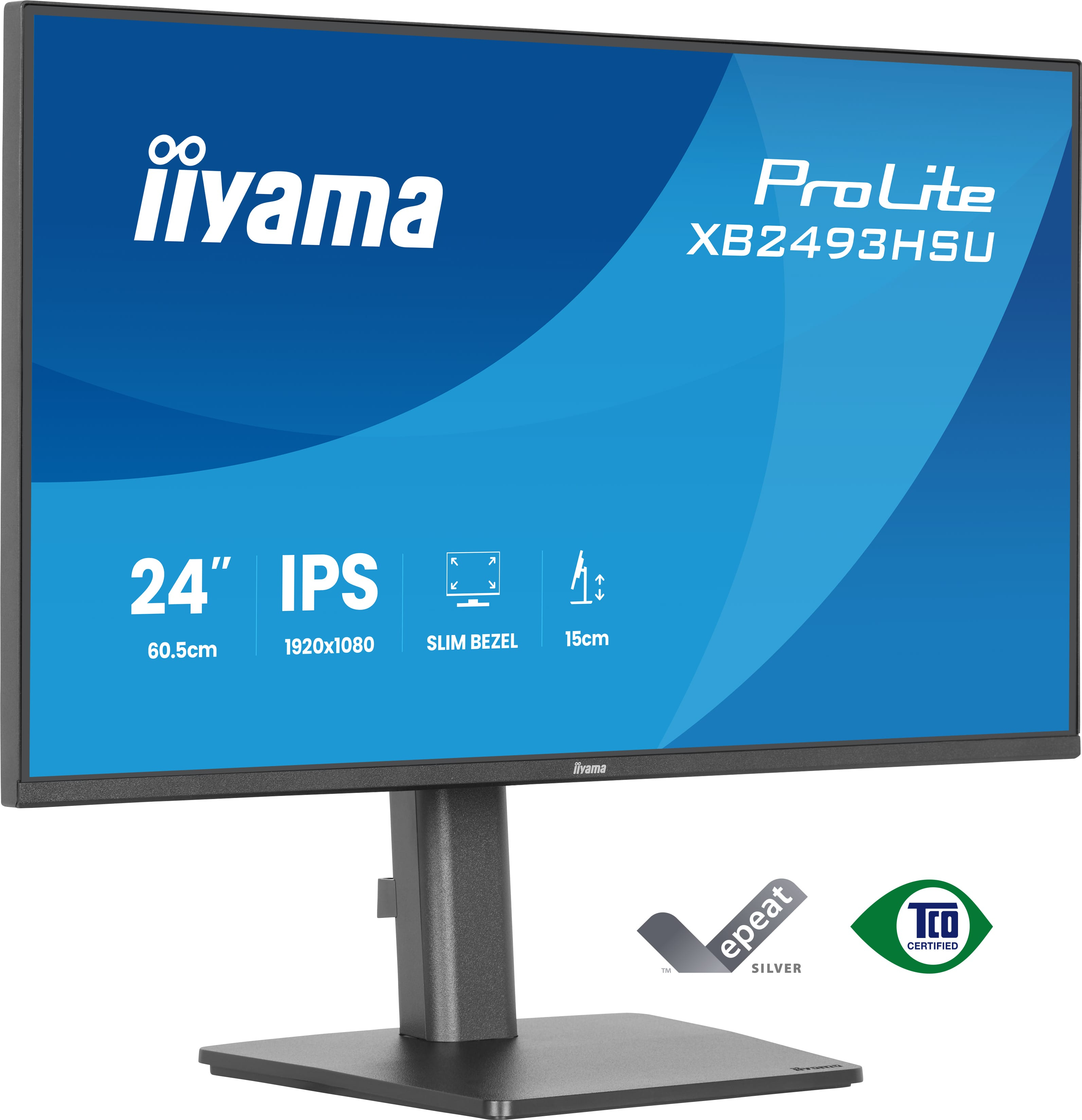 iiyama ProLite XB2493HSU-B1 - LED monitor - 24" (23.8" viewable) - 1920 x 1080 Full HD (1080p) @ 120 Hz - IPS - 350 cd/m� - 1500:1 - 1 ms - HDMI, DisplayPort - speakers - matte black