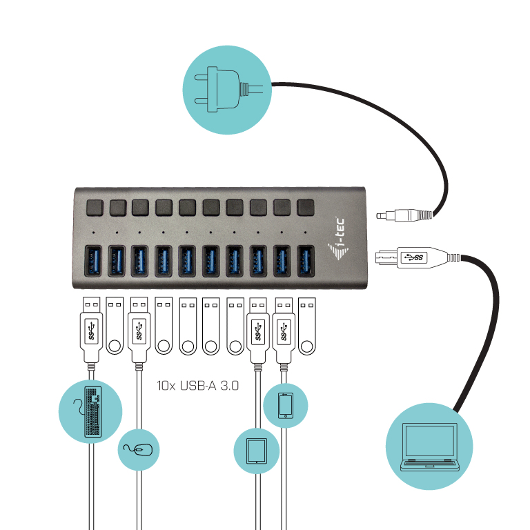 i-tec USB 3.0 Charging HUB 10 port + Power Adapter – image 2