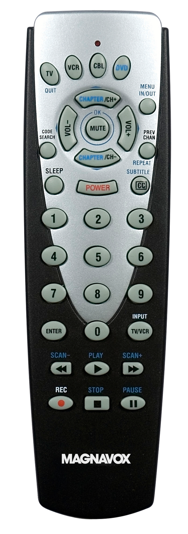 Magnavox MRU1400/17 remote control IR Wireless DVD/Blu-ray, TV, VCR Press buttons