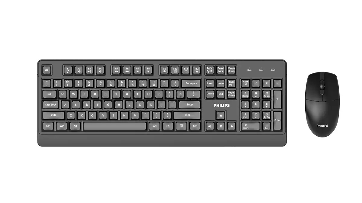 Philips 3000 series SPT6347B/93 keyboard Mouse included Universal RF Wireless QWERTY English Black