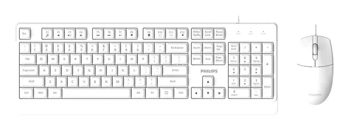 Philips 2000 series SPT6247W/93 keyboard Mouse included Universal USB QWERTY English White