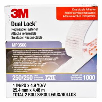 3M DUAL LOCK RECLOSABLE FASTENER MP3560, CLEAR, 1 IN X 5 YD, TYPE 250, 5 PACK/CA