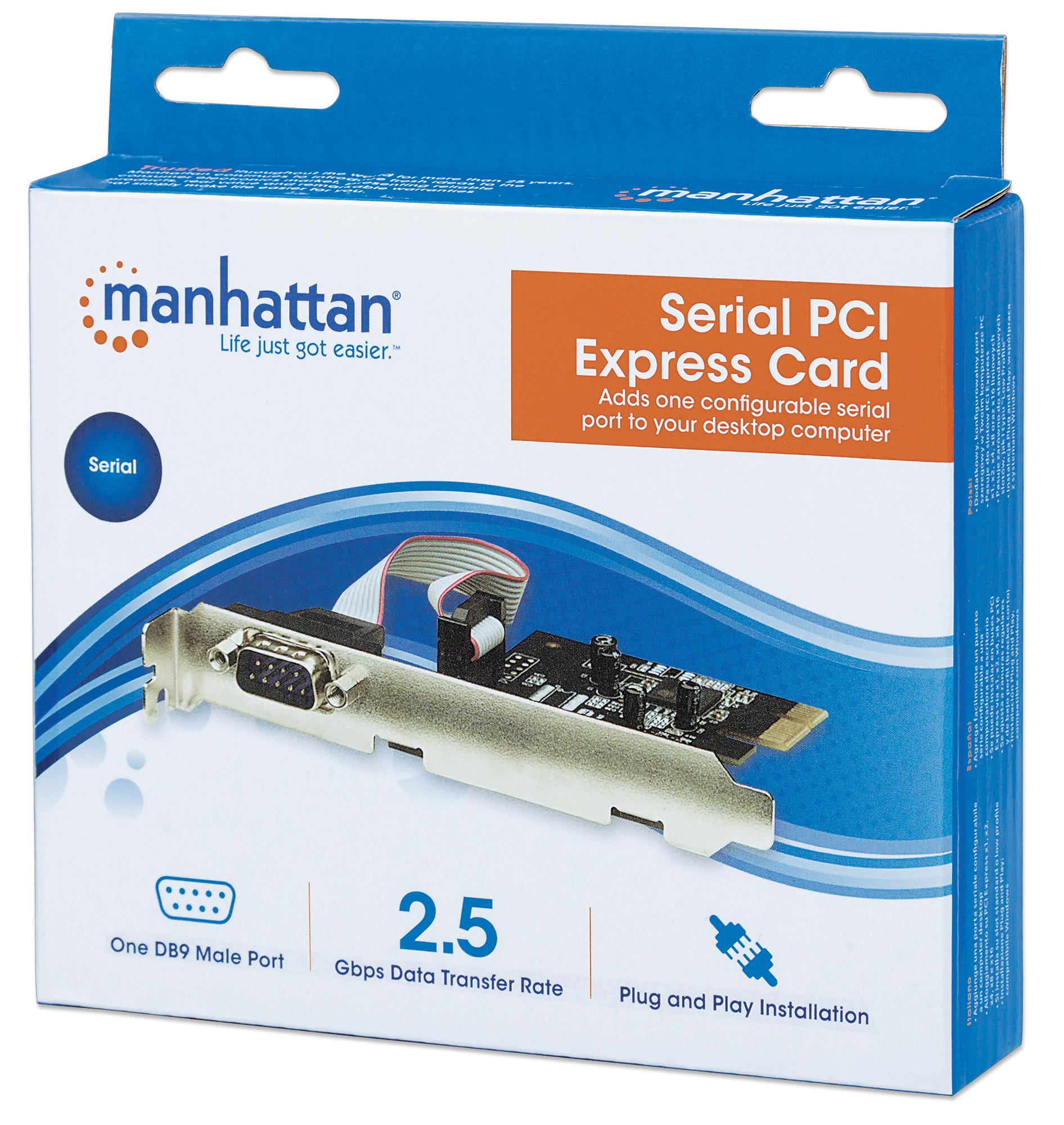 Manhattan PCI Express Card, 1x Serial DB9 port, 2.5 Mbps, x1 lane, x1 x2 x4 x8 x16 lane bus, Standard/Low Profile PCI, Box – image 4
