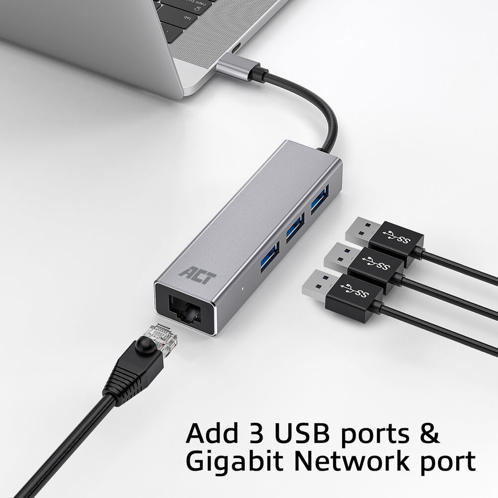 ACT USB-C hub 3.0, 3x USB-A, Gigabit ethernet – image 5