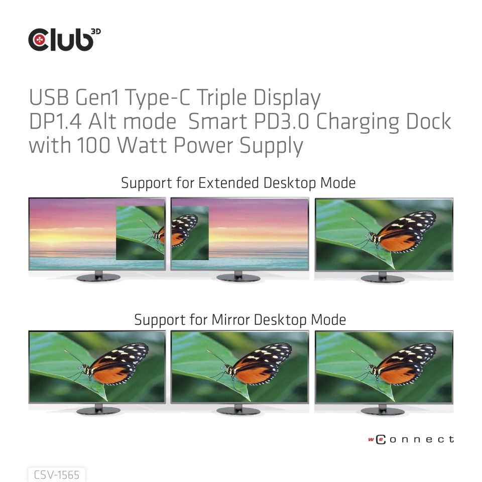 CLUB3D USB Gen1 Type-C Triple Display DP1.4 Alt mode Smart PD3.0 Charging Dock with 100 Watt Power Supply – image 6
