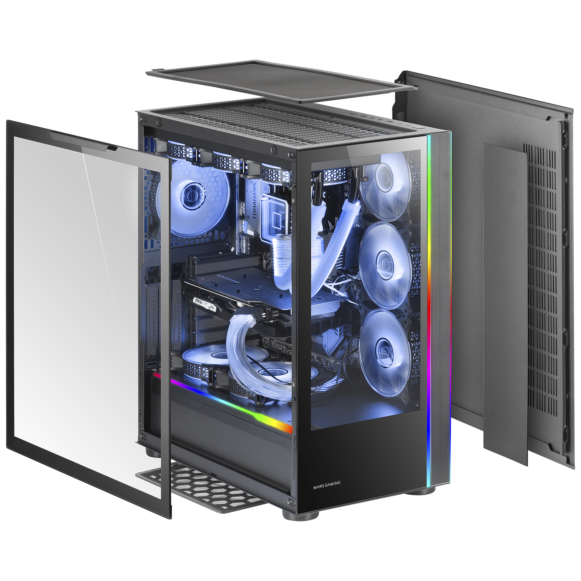 Mars Gaming MC-ULTRA Black Custom XXL E-ATX Gaming Tower Dual ARGB LED Stripes Dual Tempered Glass Windows Dual Vertical Camera Structure – image 3