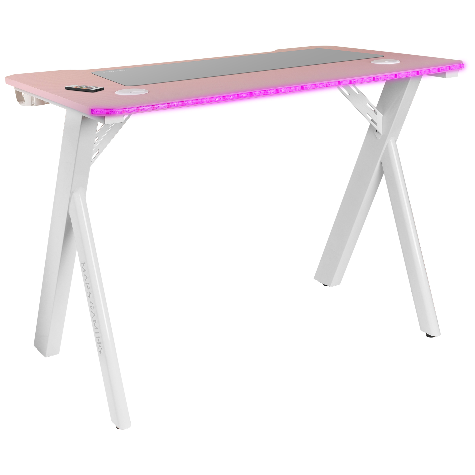 Mars Gaming MGD100RGB, Mesa Gaming Ergonómica RGB, Alfombrilla XXL, Soporte Auriculares y Bebida, Escritorio PC, 100x60cm, Rosa