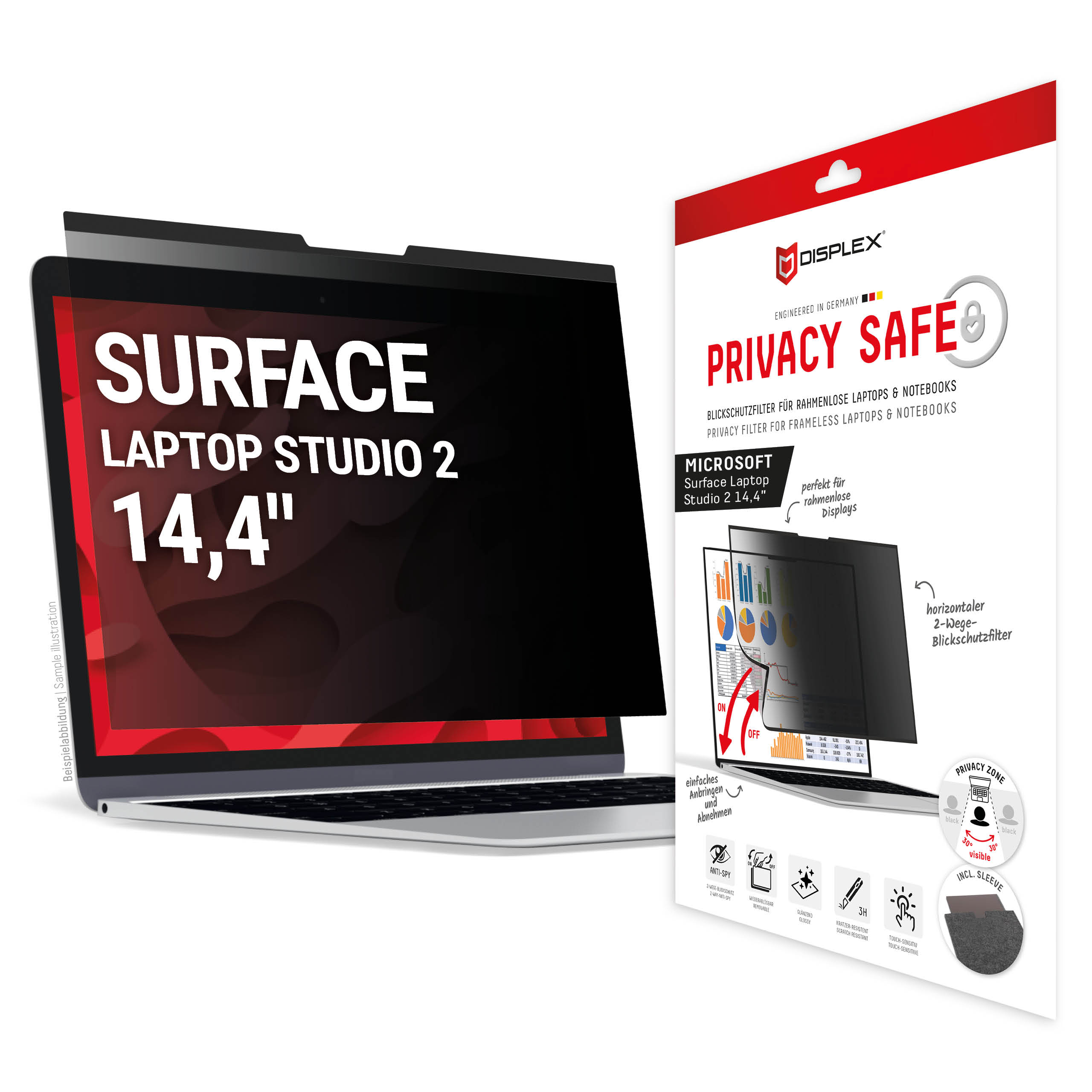 Displex PRIVACY SAFE magnetic 2-way privacy filter for Surface Laptop Studio 2 14,4''