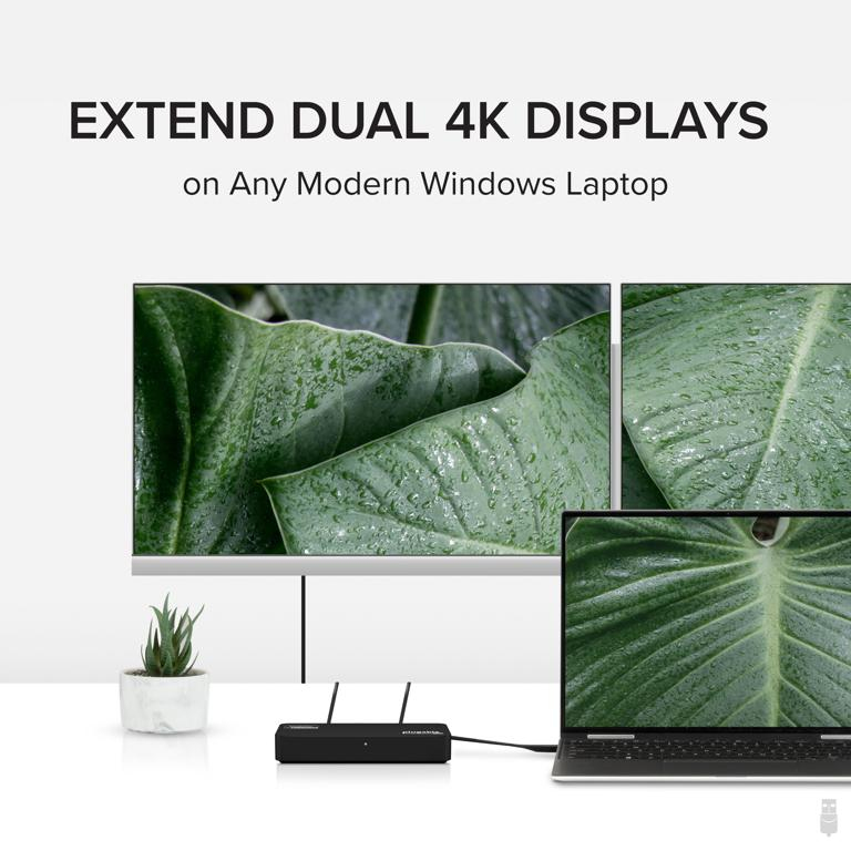 Plugable Technologies 4K DisplayPort and HDMI Dual Monitor Adapter for USB 3.0 and USB-C, Compatible with Windows – image 2