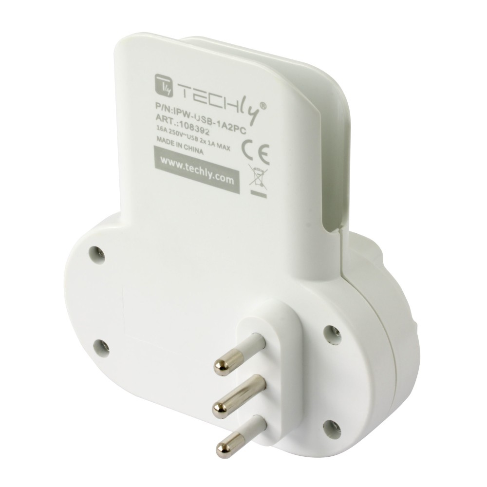 Techly Adapter 2-socket / Schuko 2 USB 1A Socket with Smartphone Holder – image 4