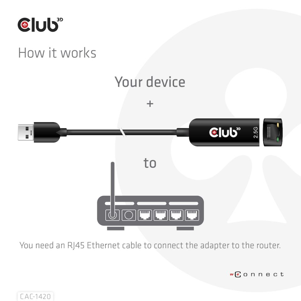 CLUB3D USB 3.2 Gen1 Type A to RJ45 2.5Gbps Adapter – image 6