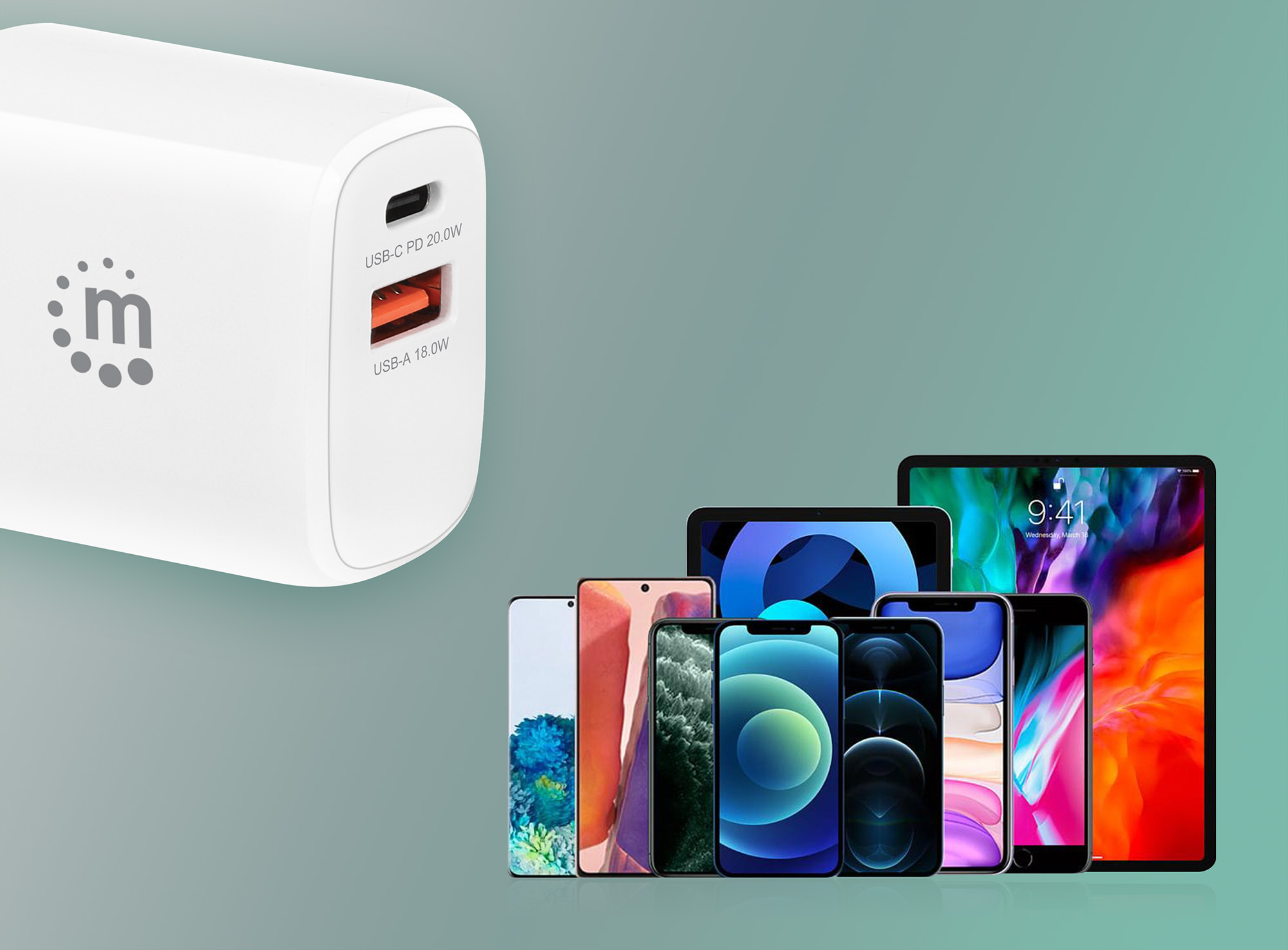 Manhattan Wall/Power Mobile Device Charger (Euro 2-pin), USB-C and USB-A ports, USB-C Output: – image 9