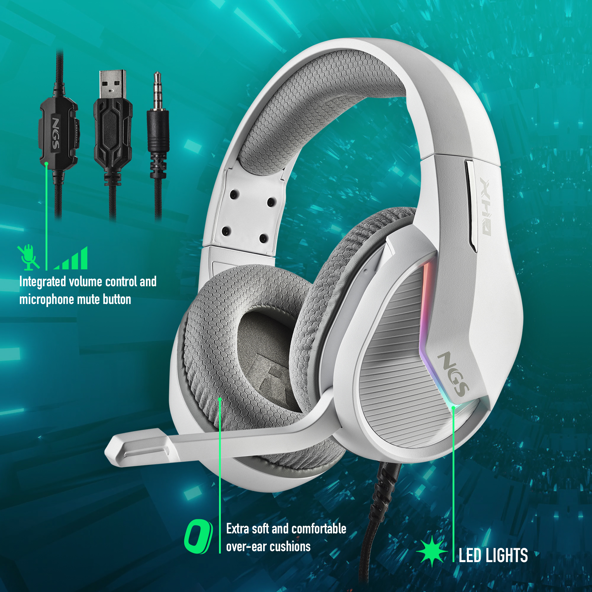 NGS GHX-515 Headset Wired Head-band Gaming USB Type-A White – image 8