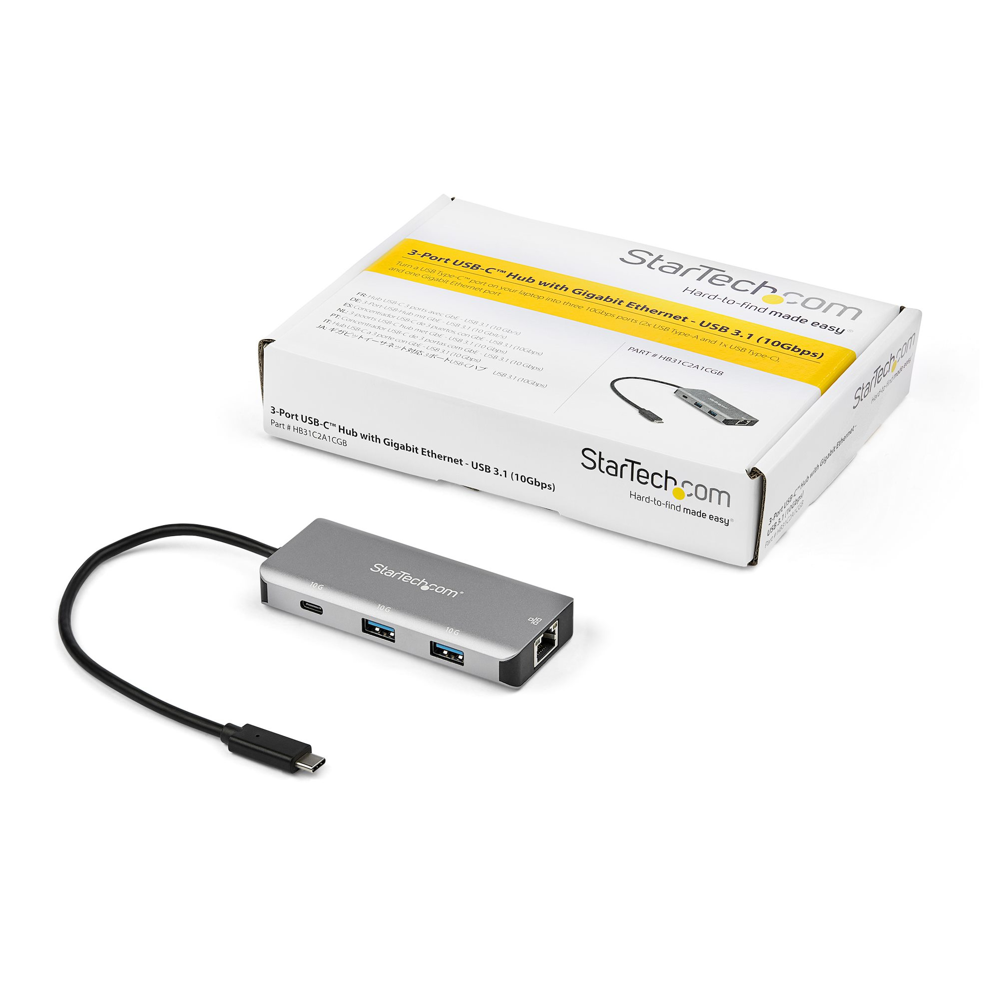 StarTech.com 3 Port USB C Hub with Gigabit Ethernet RJ45 GbE Port - 2x USB-A, 1x USB-C - SuperSpeed 10Gbps USB 3.2 Gen 2 Type C Hub Adapter - USB Bus Powered - – image 5