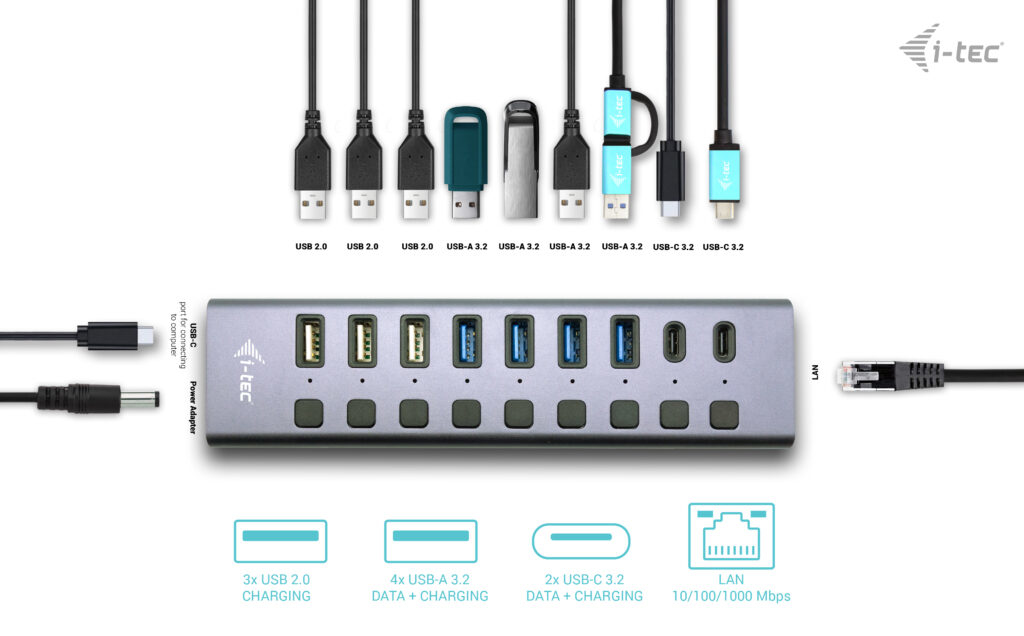 i-tec USB-A/USB-C Charging HUB 9port with LAN + Power Adapter – image 9