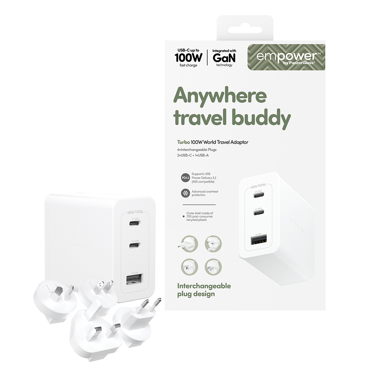 PanzerGlass empower™ by PanzerGlass® Turbo 100W World Travel Adaptor incl. 2 x USB-C + USB-A | Silver White – image 2