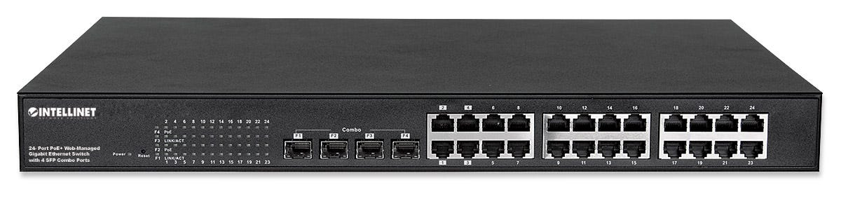 Intellinet 24-Port Gigabit Ethernet PoE+ Web-Managed Switch with 4 SFP Combo Ports, IEEE 802.3at/af Power over Ethernet (PoE+/PoE) Compliant – image 3