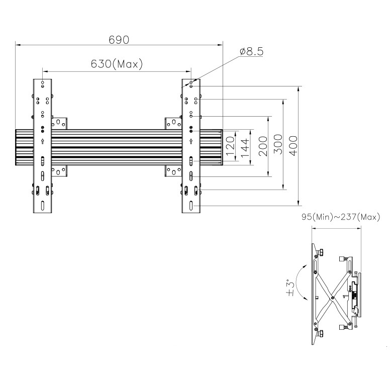 32"-65" Modulare Push und Pop TV-Wandhalterung