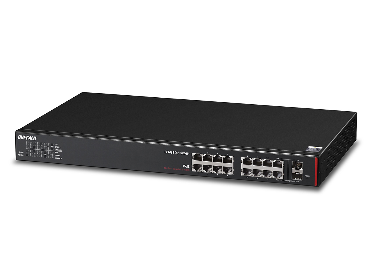 Buffalo BS-GS2016P/HP network switch Managed Gigabit Ethernet (10/100/1000) Power over Ethernet (PoE) 1U Black