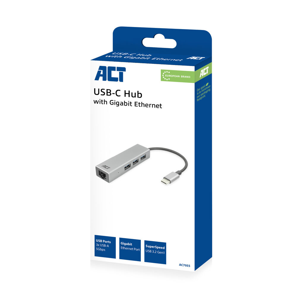 ACT USB-C hub 3.0, 3x USB-A, Gigabit ethernet – image 4