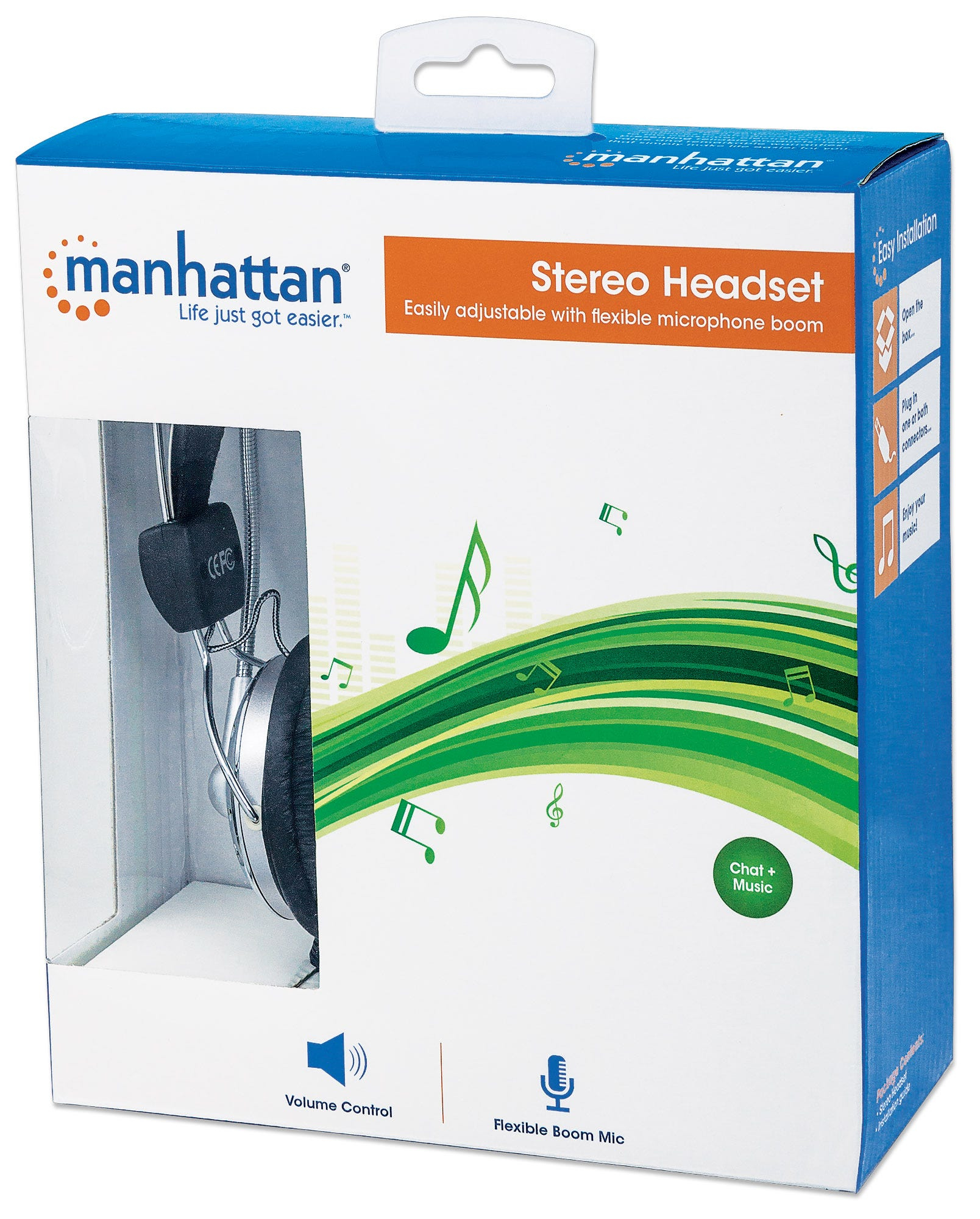 Manhattan Stereo Over-Ear Headset (3.5mm), Microphone Boom (padded), Adjustable Steel Headband, In-Line Volume Control, Ear Cushions, Std – image 3