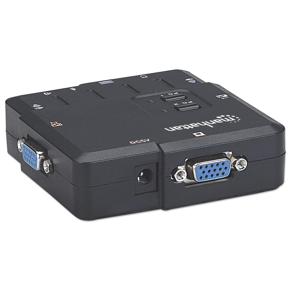 Manhattan KVM Switch Compact 2-Port, 2x USB-A, Cables included, Audio Support, Control 2x computers from one pc/mouse/screen, Black, Lifetime Warranty, Boxed – image 5