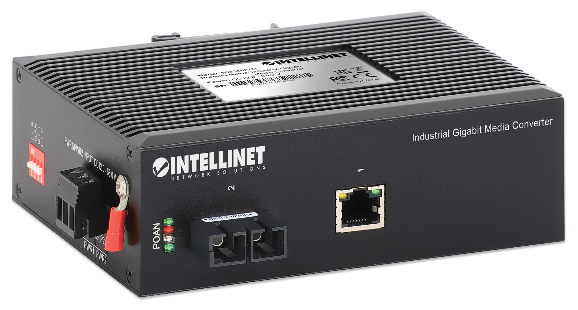 Intellinet Industrial Gigabit Media Converter 10/100/1000Base-TX to 1000Base-LX (SC) Single-mode, 20 km (12.4 mi.), IP40-rated Metal Housing, DIN-Rail Mount – image 2