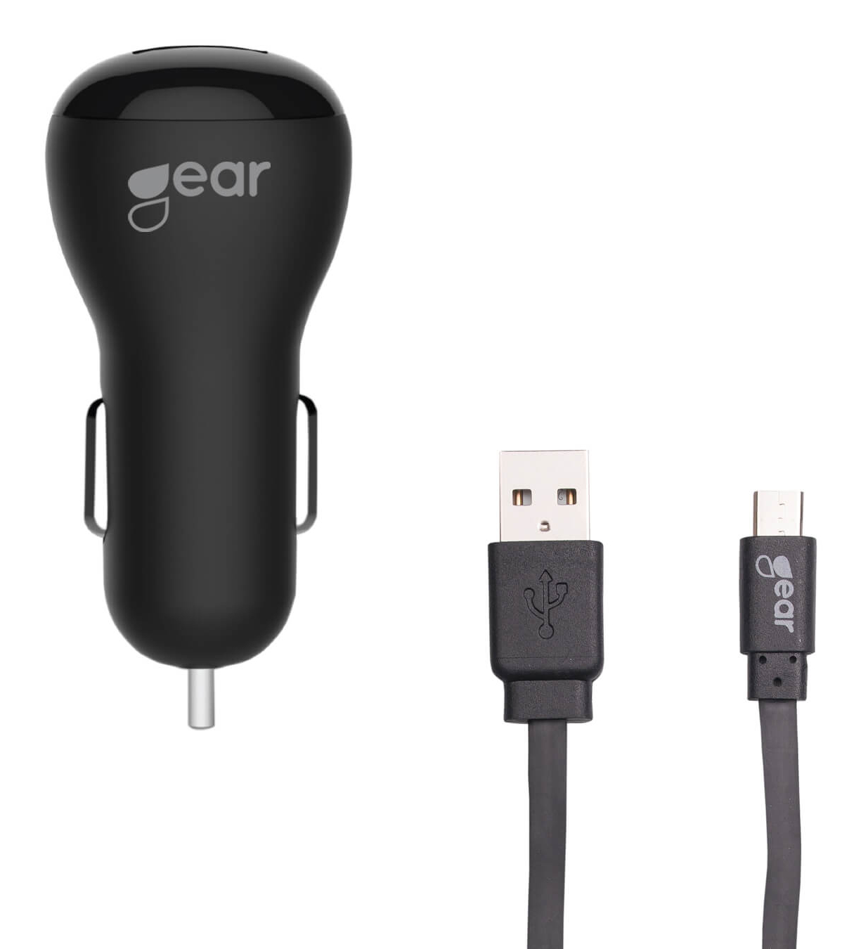 Gear Charger 12V 2xUSB 2,4A Black MicroUSB Cable 1m