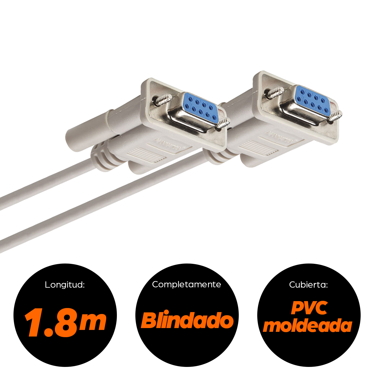Cable 1.8m Serial DB9 a DB9 Hembra- Hembra, Manhattan 301404, Color Gris