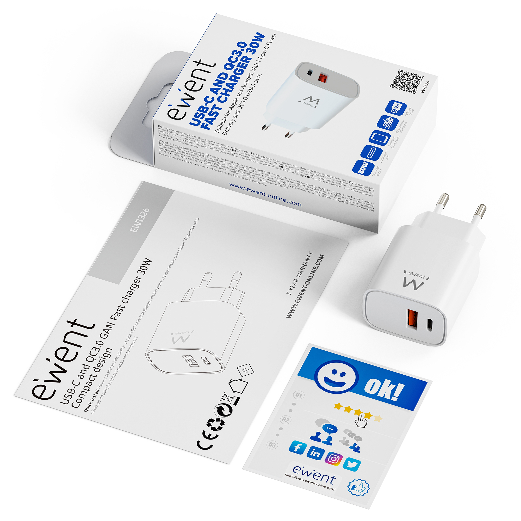 Ewent EW1326 mobile device charger Universal White AC Fast charging Indoor – image 2