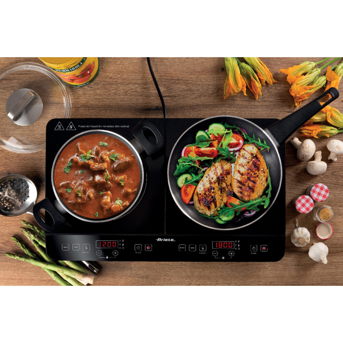 Ariete ’s 1998 double portable induction hotplate, Glass-ceramic, 12 power levels and 10 temperature levels, Timer up to 4 hours, Safety for children, Black – image 3