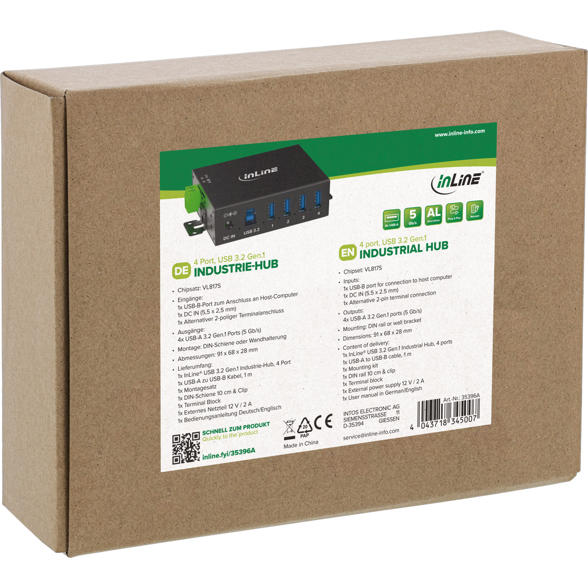 InLine 35396A interface hub USB 3.2 Gen 1 (3.1 Gen 1) Type-B 5000 Mbit/s Black – image 6