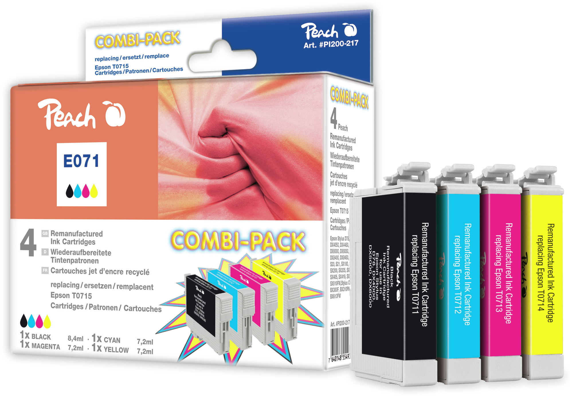 Peach PI200-217 ink cartridge 4 pc(s) Compatible Black, Cyan, Magenta, Yellow
