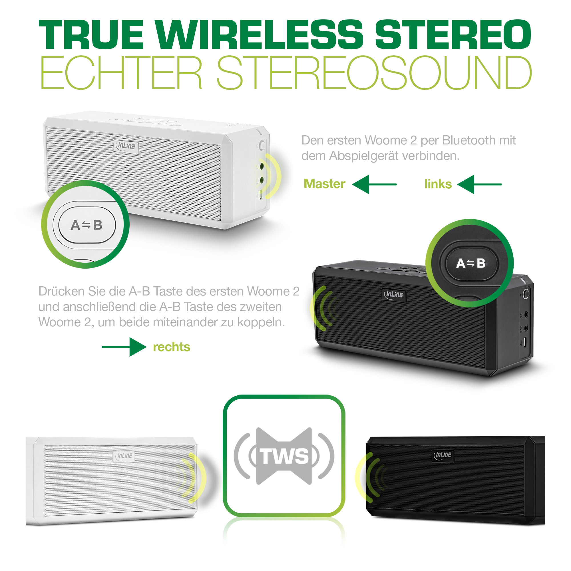 InLine WOOME 2 - TWS True Wireless Stereo Bluetooth speaker, black – image 8