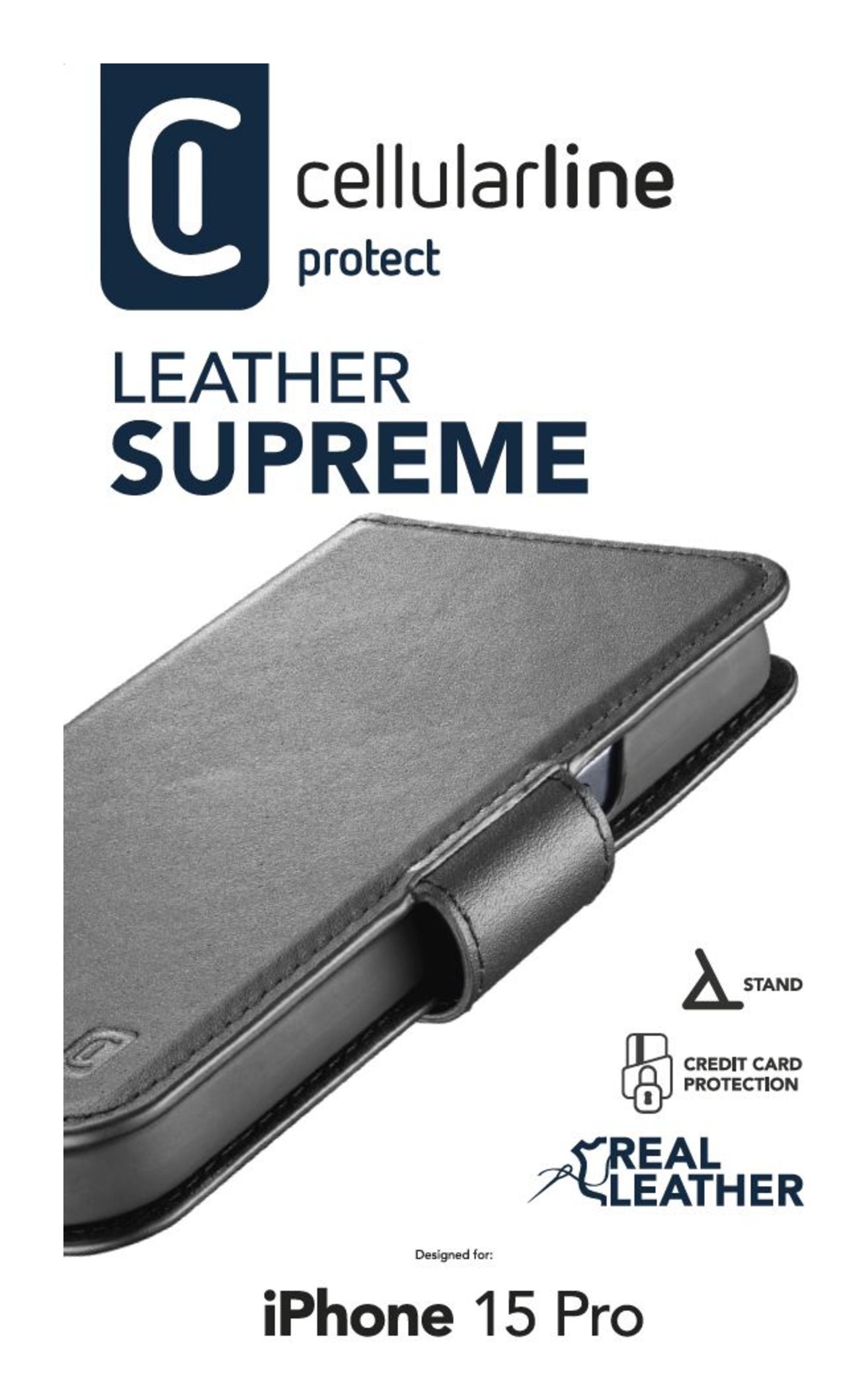 Cellularline Supreme - iPhone 15 PRO Book-style leather case with pockets – image 4