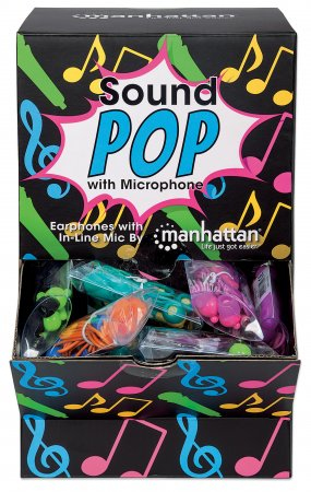 Manhattan x40 Earphones with In-Line Mic (Clearance Pricing), Counter Top Display Pack, x4 colour combinations: Teal/Yellow, Blue/Orange, Pink/Fuschia, Black/Gr – image 3